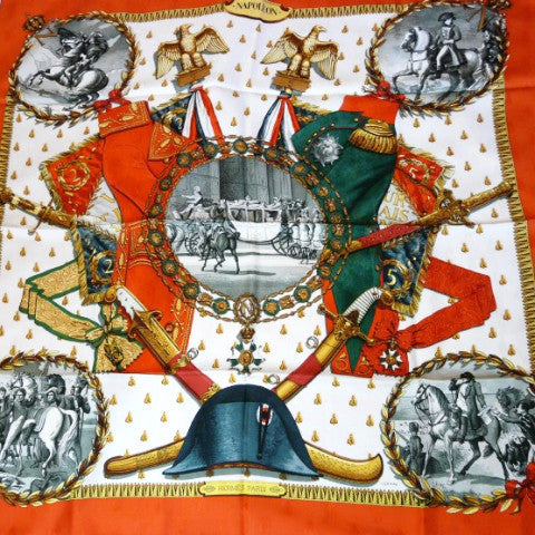 Hermes Silk Jacquard Scarf Napoleon Original Issue Red and Green RARE