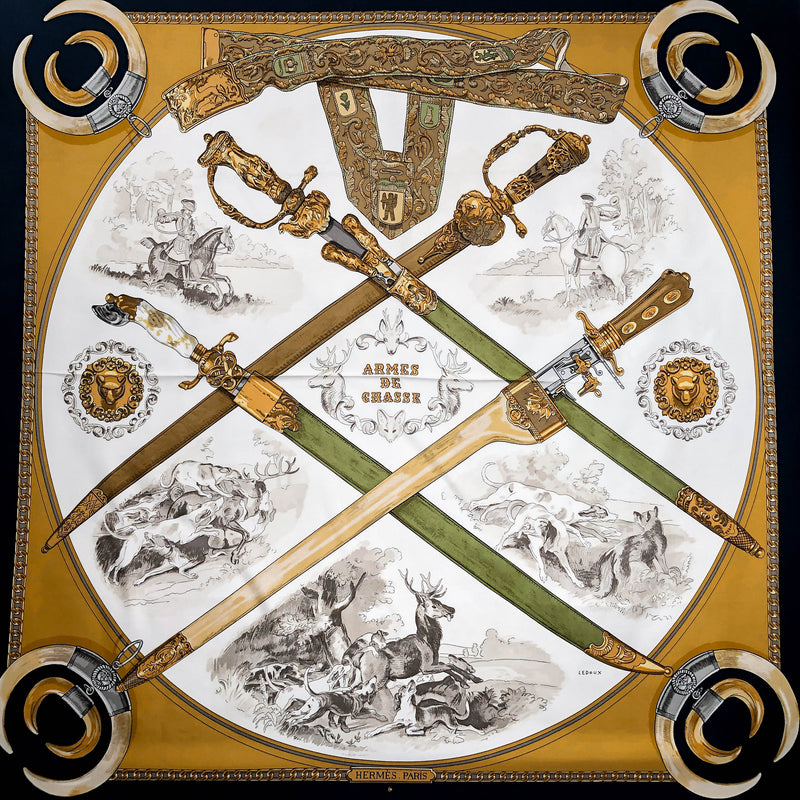 Armes de Chasse Hermes Scarf by Ledoux 90 cm Silk - Early Issue