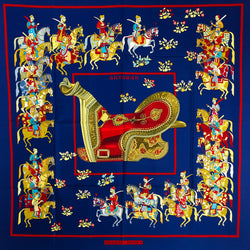 Artaban Hermes Silk Scarf by Pierre Peronin deep blue, red and golden yellows