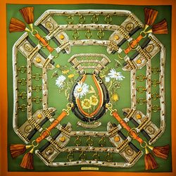 Aux Champs Hermes scarf in Green and Cinnamon