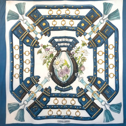 Aux Champs Hermes Scarf blue on White