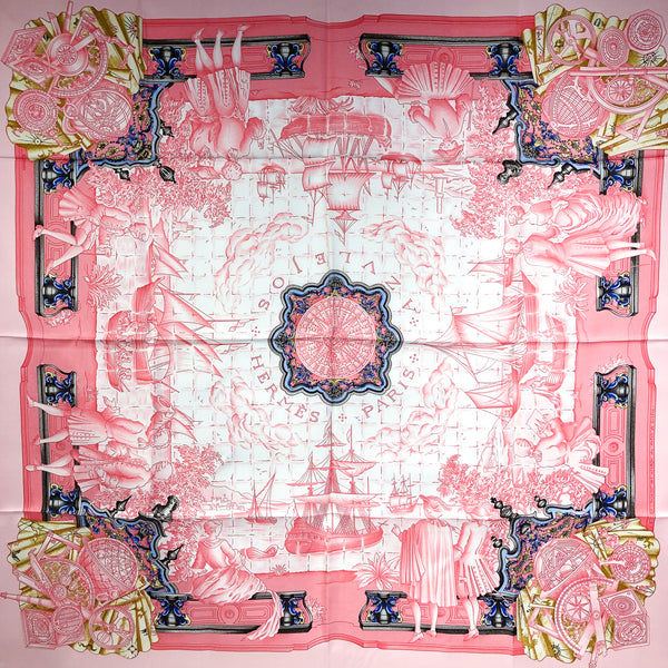 Azulejos Hermes Scarf by Catherine Baschet 90 cm Silk Pink Col.