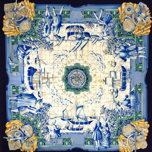 Azulejos Hermes Silk Scarf Rare Blue CW 90 cm twill