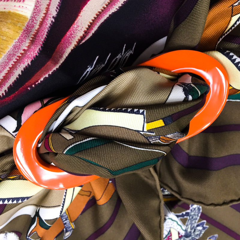 Grand Luxe Reversible Horn Scarf ring with Pani La Shar Pawnee Hermes scarf 