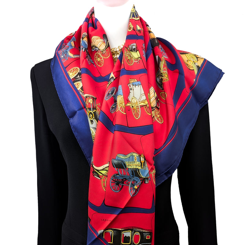Carrosserie Hermes Scarf by Philippe Ledoux 90 cm Silk  Red/Blue