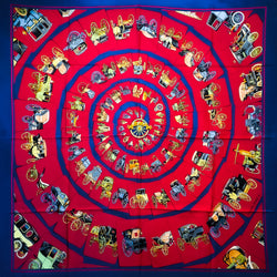 Carrosserie Hermes Scarf by Philippe Ledoux 90 cm Silk  Red/Blue