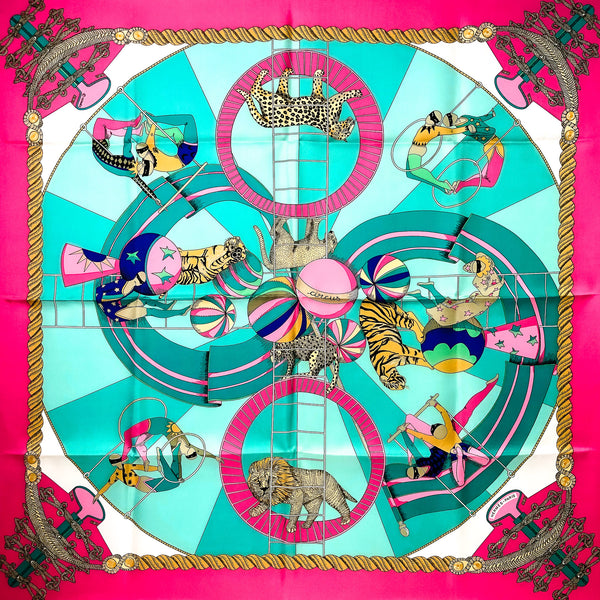 Circus Hermes Scarf by Annie Faivre 90 cm Silk Twill Pink
