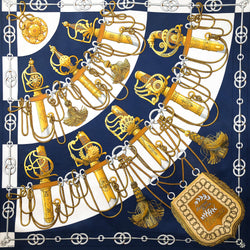 Cliquetis Hermes Scarf by Julia Abadie 90 cm Silk Twill Navy
