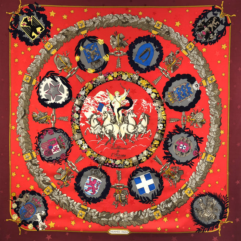 Emblèmes de l'Europe Hermes Silk Jacquard Scarf 36" x 36"