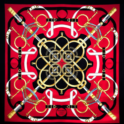 Eperon d'Or Hermes Scarf by Henri d'Origny 90 cm Silk Twill Red