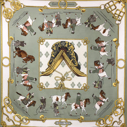 Equitation Japonaise Hermes Silk Scarf Vintage 90cm twill in mossy green and cream