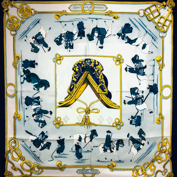 Equitation Japonaise Hermes Silk Scarf 1969 Early Issue