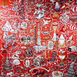 Exposition Universelle Hermes Scarf by Jan Bajtlik 90 cm Silk Twill Red