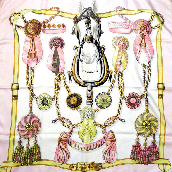 Hermes Silk Scarf Frontaux et Cocardes Pink Green Early Issue – Carre ...
