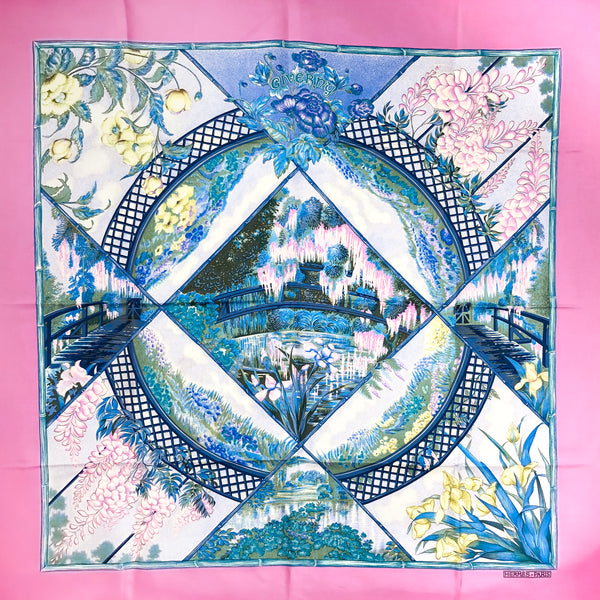 Giverny Hermes Scarf by Toutsy 90 cm Silk Pink