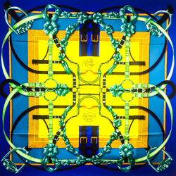 Grand Manege HERMES Silk scarf in blue and yellow