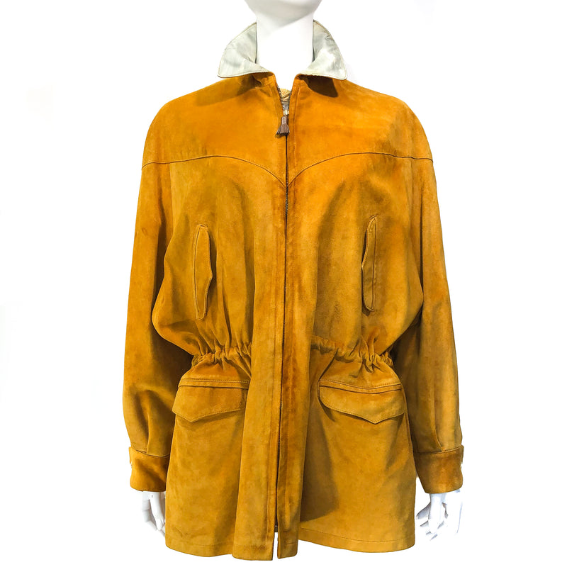 Hermès Parka in 100% calf suede and silk in ocher yellow