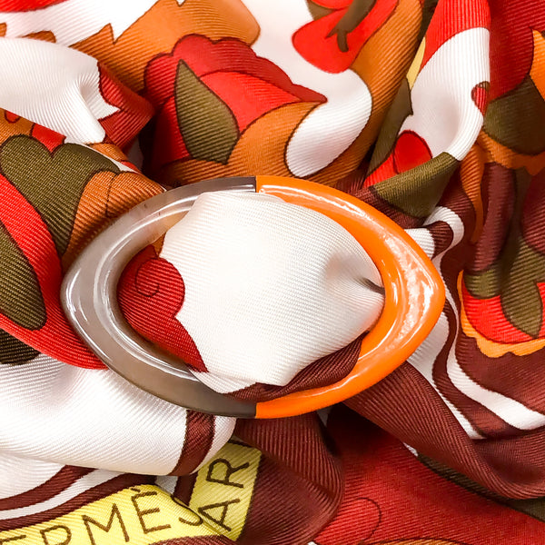 Orange Anneau Parfait Horn Scarf Ring w/Hermes scarf