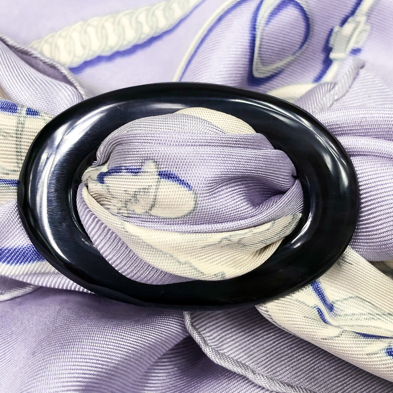 Anneau Classique Grand Dark Horn Scarf Ring w/Hermes scarf