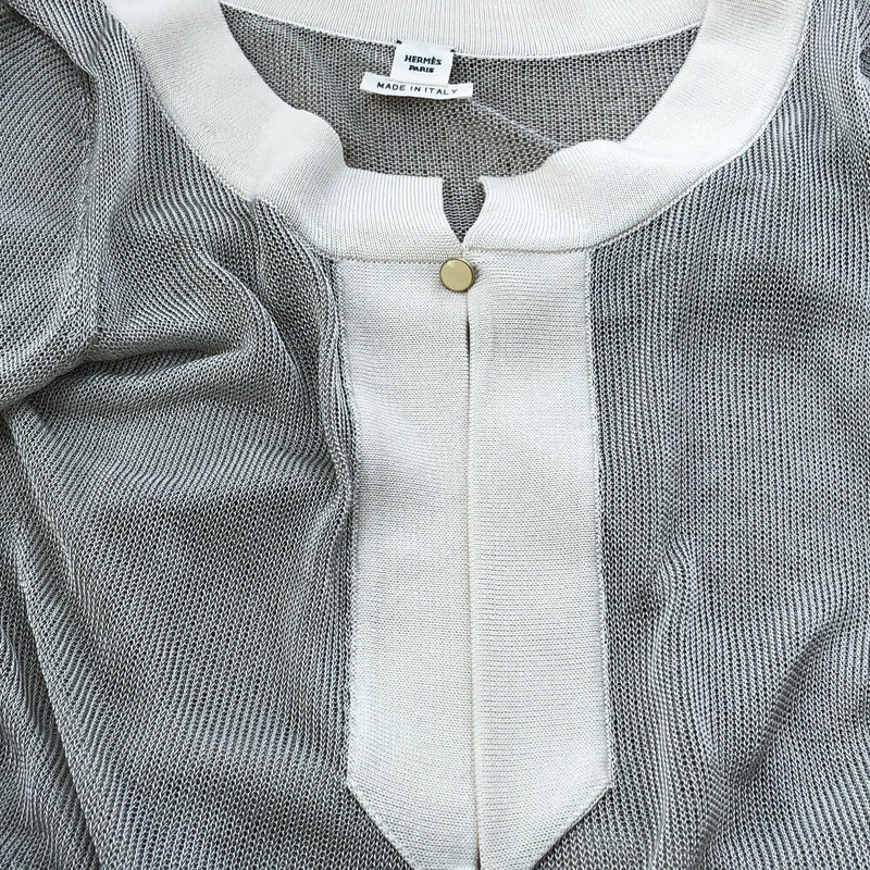 Hermes Silk Blend Knit Long Tunic Silver Ecru Sz 38 w/BOX