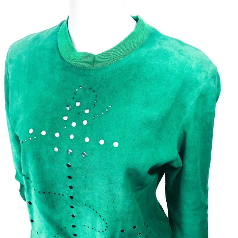 Hermes Suede Womens Top Green with Cutouts - RARE