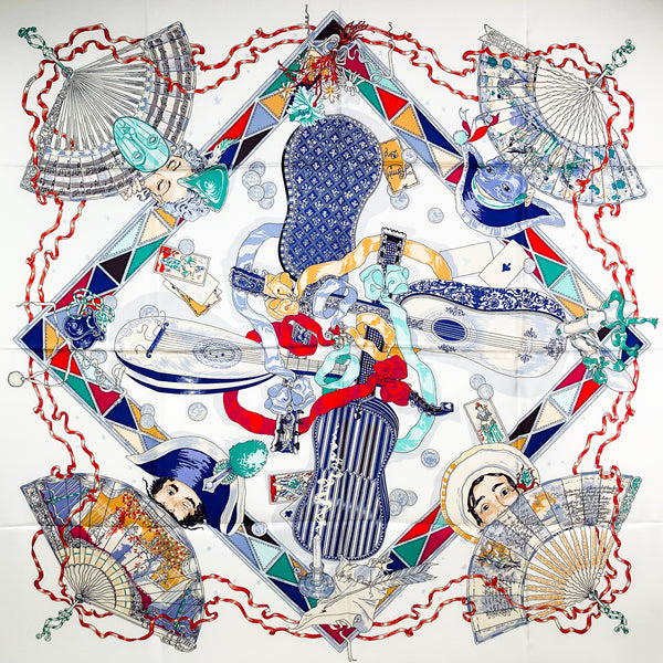 Au Clair de la Lune Hermes silk scarf was designed by Sandra Laroche in 2003