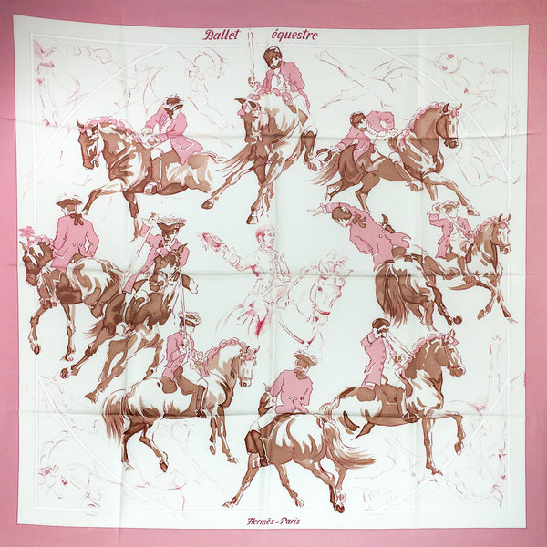 Hermes Silk Scarf Ballet Equestre in pink and white