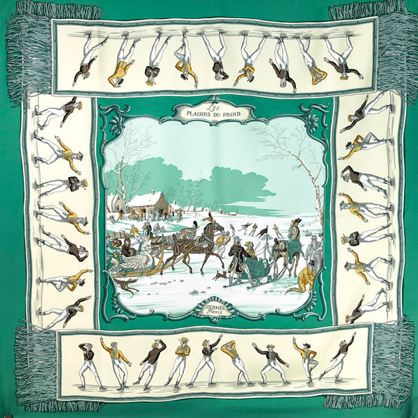 Les Plaisirs du Froid Hermes silk scarf (100% silk) - Vintage