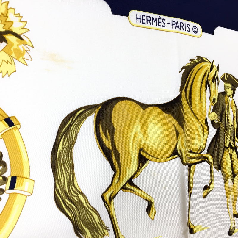 Parc Royal Hermes Silk Scarf Navy White & Gold from 1974