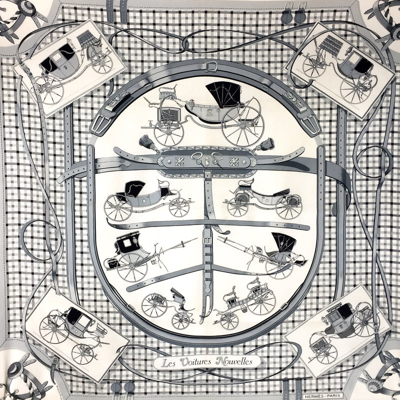 Hermes Silk Scarf Les Voitures Nouvelles Monochrome Early Issue