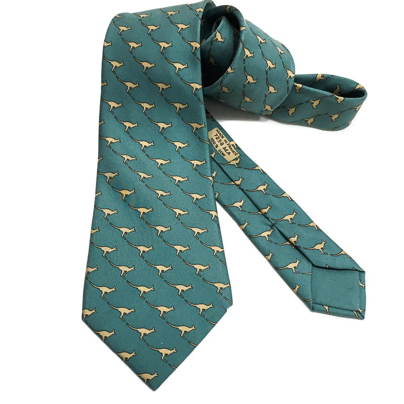 Hermes Silk Necktie 7258 MA Kangaroos Teal