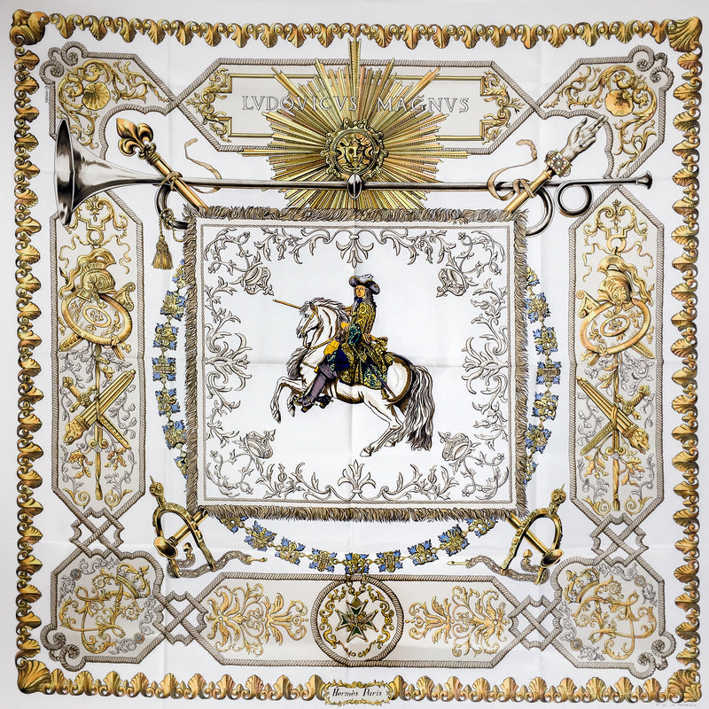 Hermes Silk Scarf Louis XIV - Ludovicus Magnus Cream in Unworn Condition