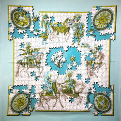 Puzzle Hermes Silk Scarf in turquoise and white