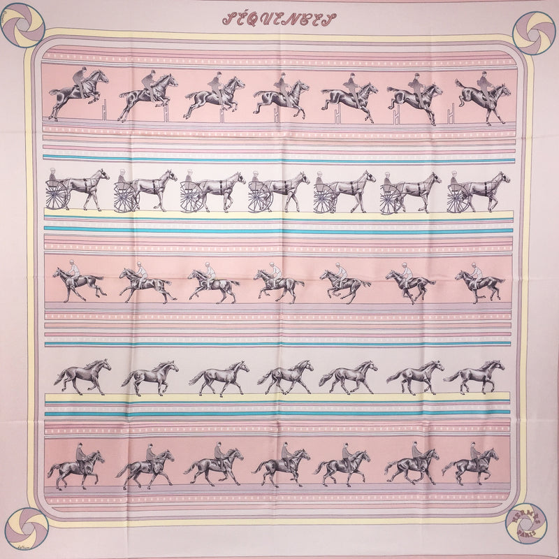 Hermes Sequences Silk Scarf in pink colorway
