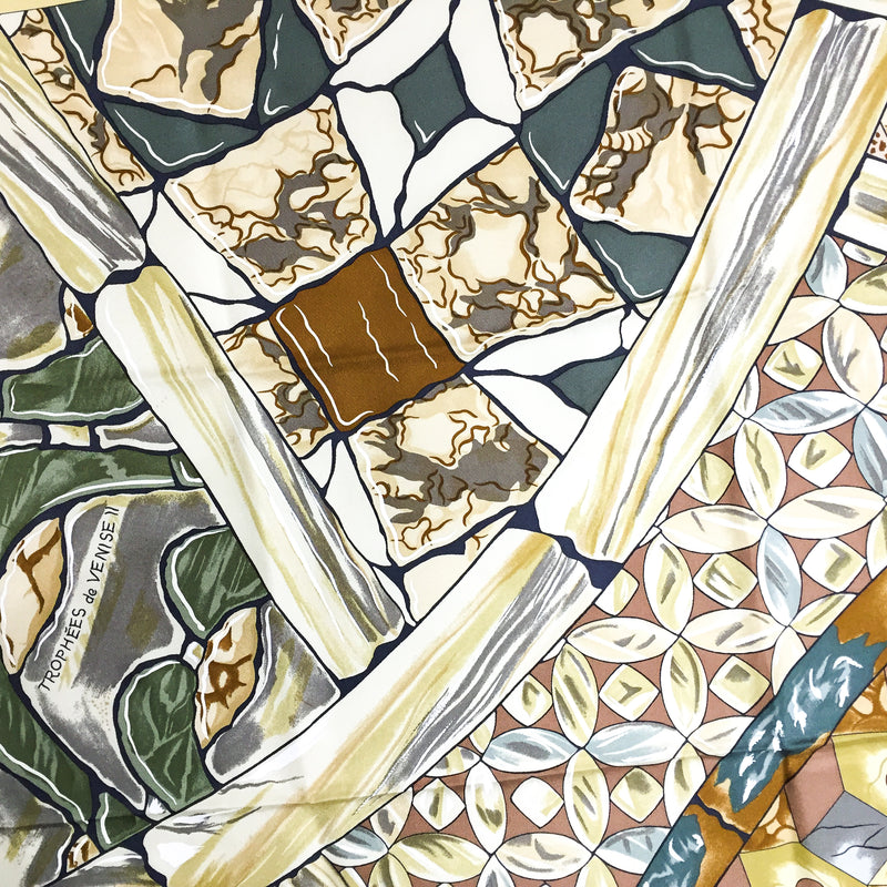 Trophees de Venise II Hermes silk scarf detail of pattern