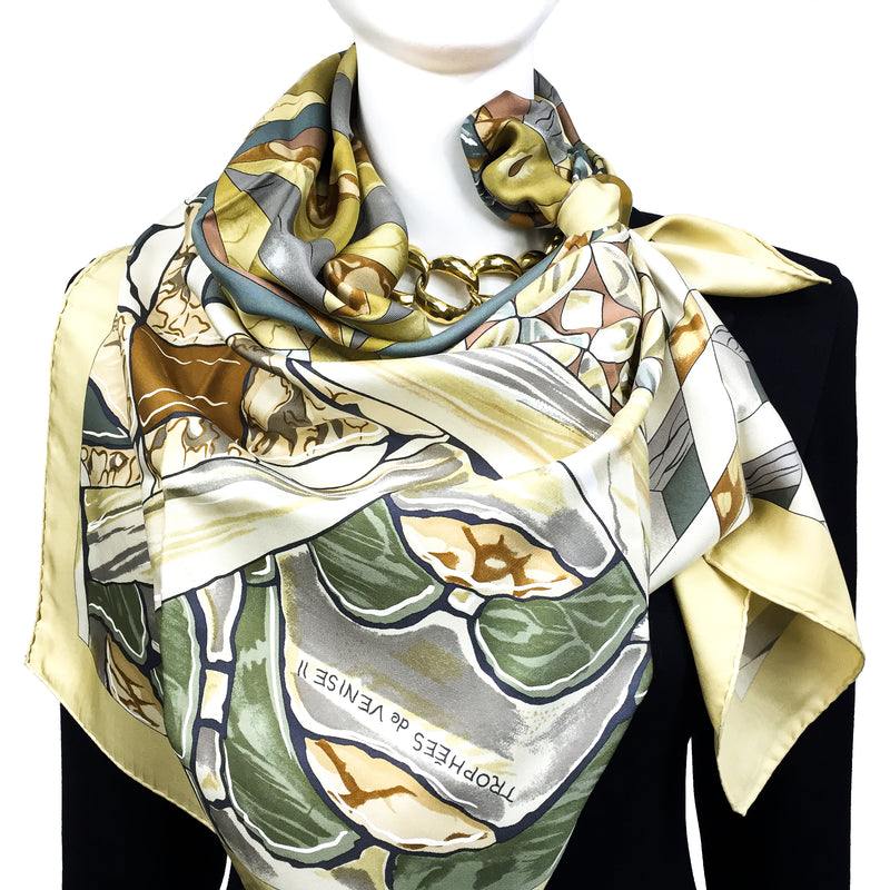 Trophees de Venise II Hermes silk scarf in soft earth tones