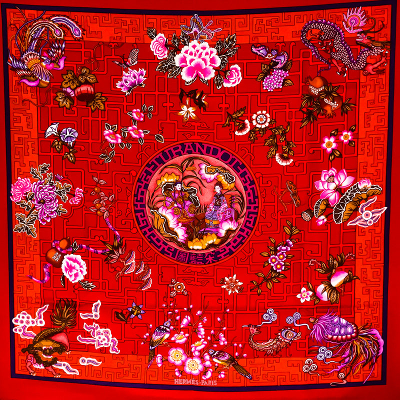 Turandot Hermes Silk Scarf by Natsuno Hidaka from 2002 red colorway