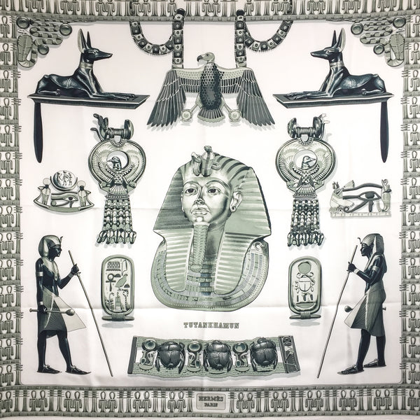 Hermes Silk Scarf Tutankhamun Off White 90 cm twill