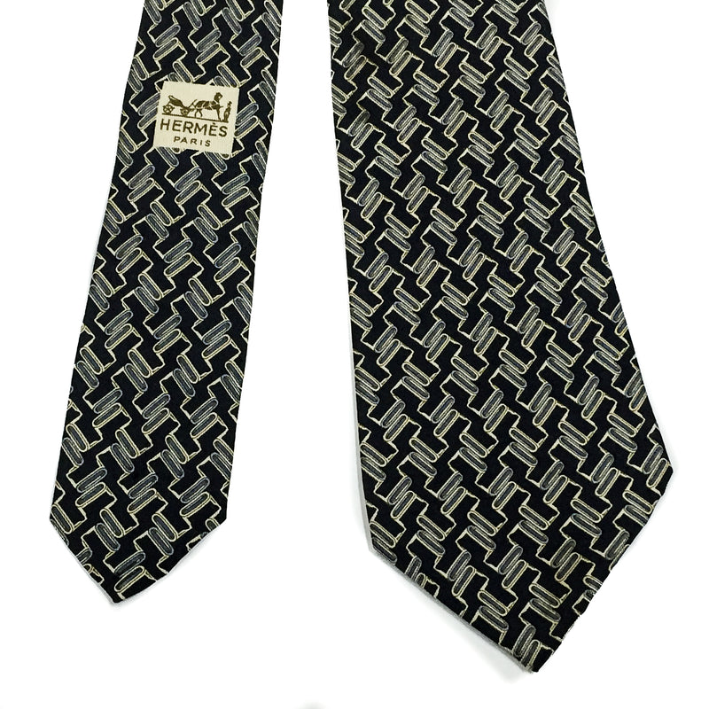 Vintage Hermes Silk Necktie 930 HA Black Grey rare 3 digit serial number