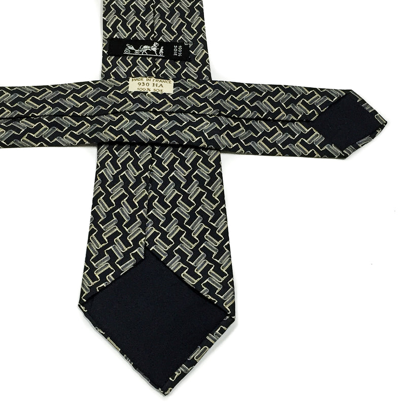 Vintage Hermes Silk Necktie 930 HA Black Grey with care tag & copyright