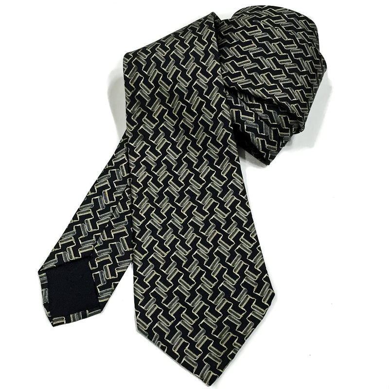 Vintage Hermes Silk Necktie 930 HA Black Grey