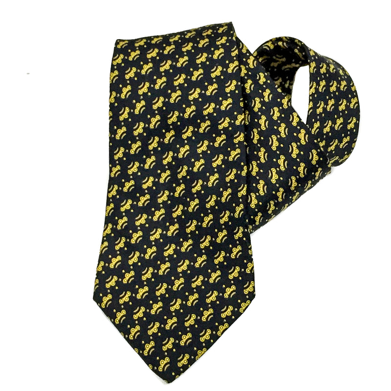 Hermes Silk Necktie 7386 PA in black and gold