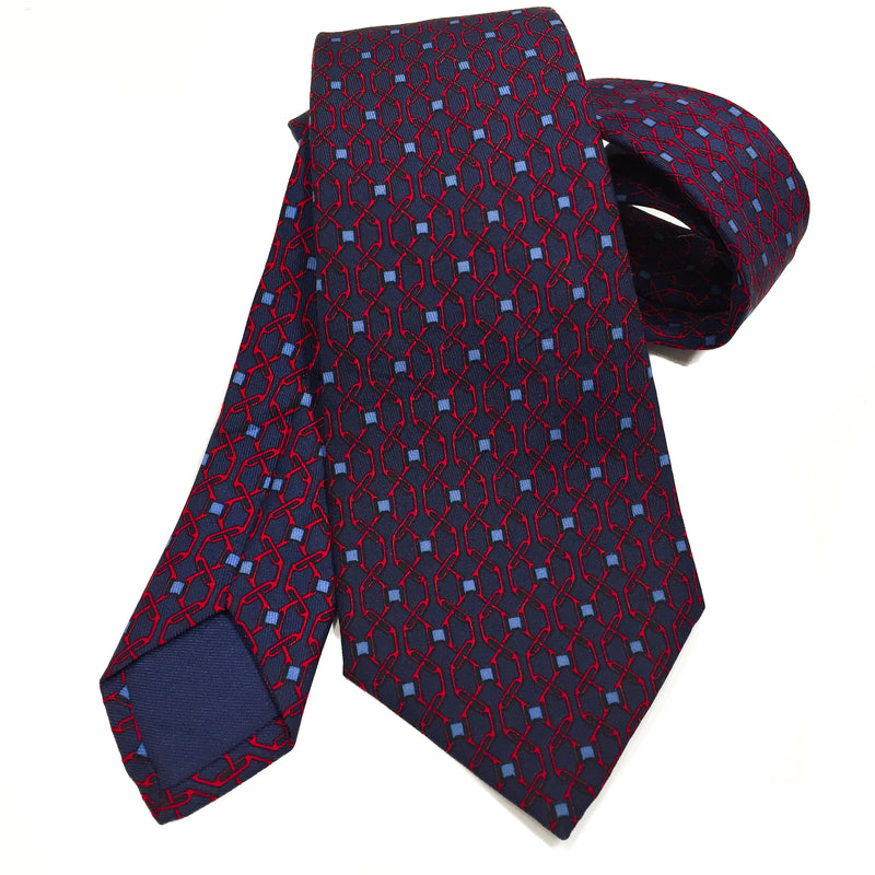 Hermes Silk Tie 896 PA in navy and red