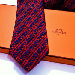 Hermes Silk Tie 910 HA red blue Close Up