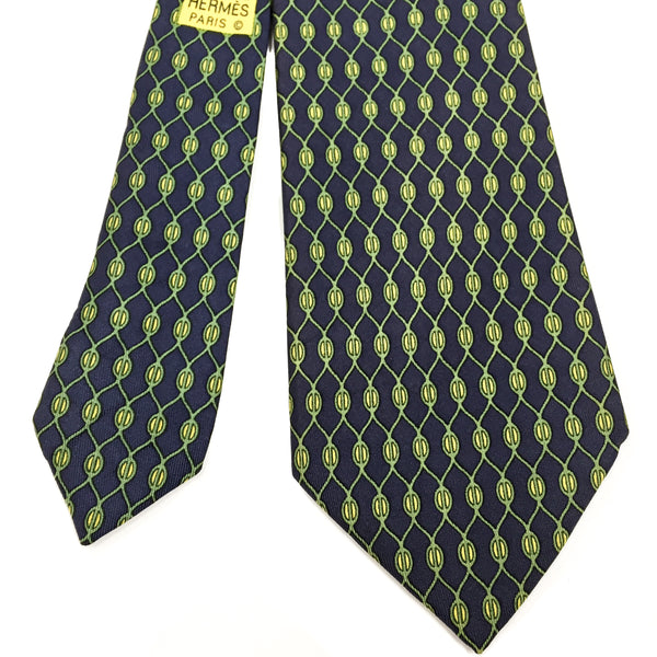 Hermes Silk Necktie 969 SA navy, green and yellow