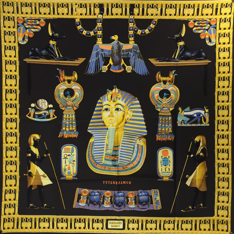 Hermes Silk Scarf Tutankhamun Black Early Issue