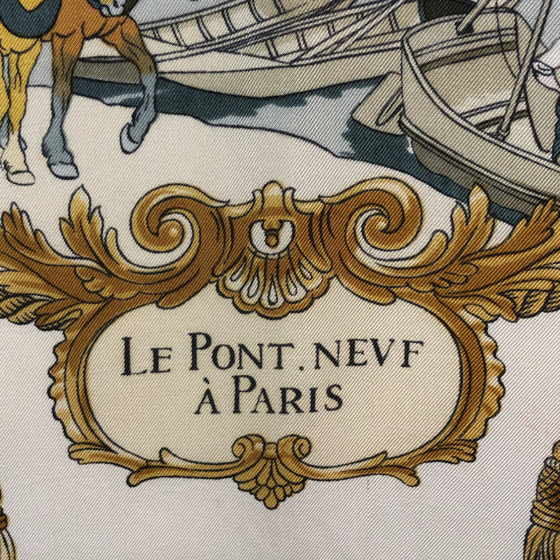 Le Pont Neuf a Paris Hermes Scarf by Philippe Ledoux 90 cm Silk GRAIL Ocher