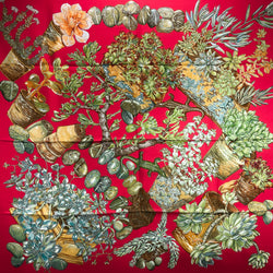 Jardin Secret Hermes Scarf by Valerie Dawlat 90cm Silk Red Col. w/Box