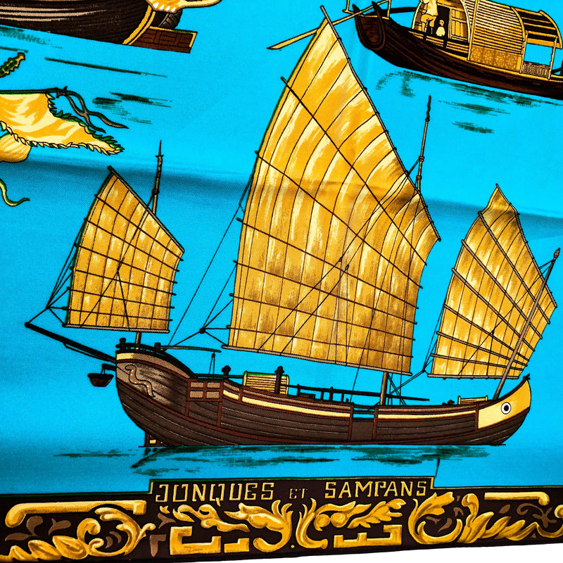 Jonques et Sampans Hermes silk scarf with early copyright