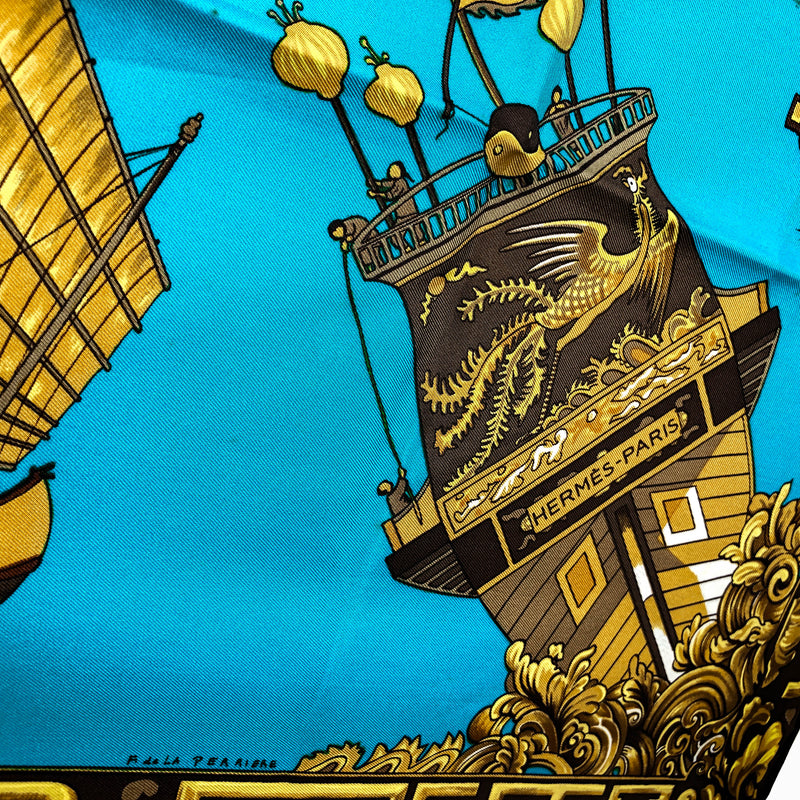 Jonques et Sampans Hermes silk scarf with Asian boats